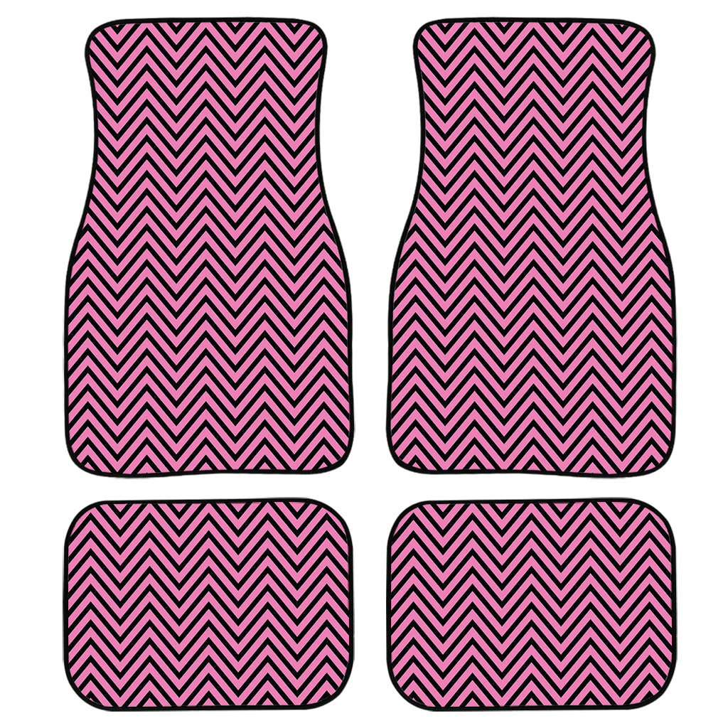 Pink And Black Zigzag Pattern Print Front And Back Car Floor Mats, Front Car Mat