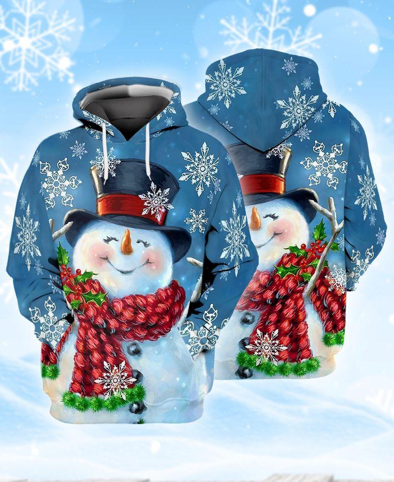 Snowman With Wool Scarf 3D Shirts Gift For Christmas Holiday 3D Hoodie