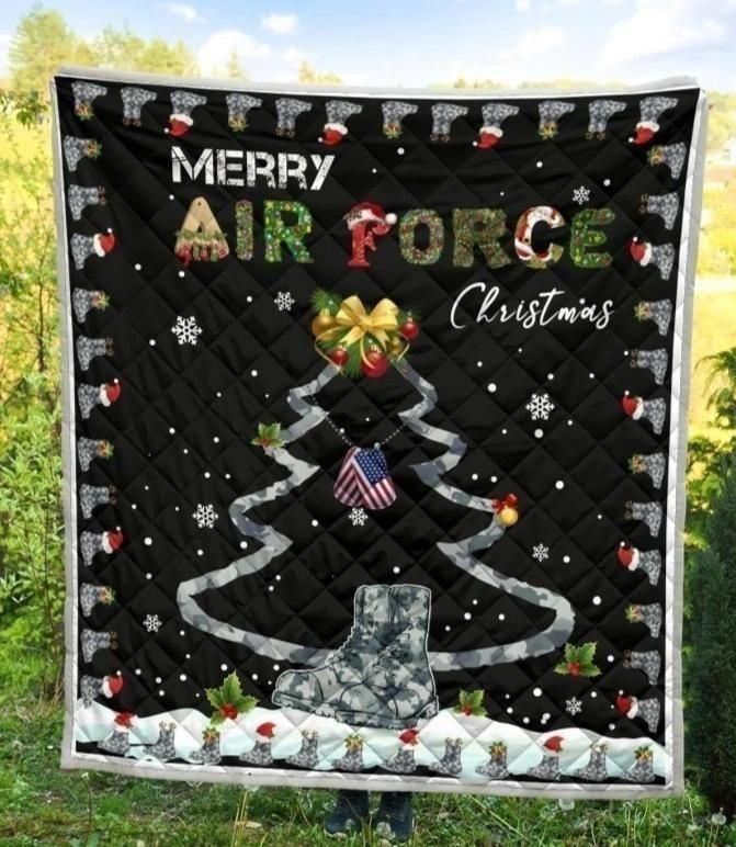 Merry Air Force Christmas Gift Idea Quilt Blanket