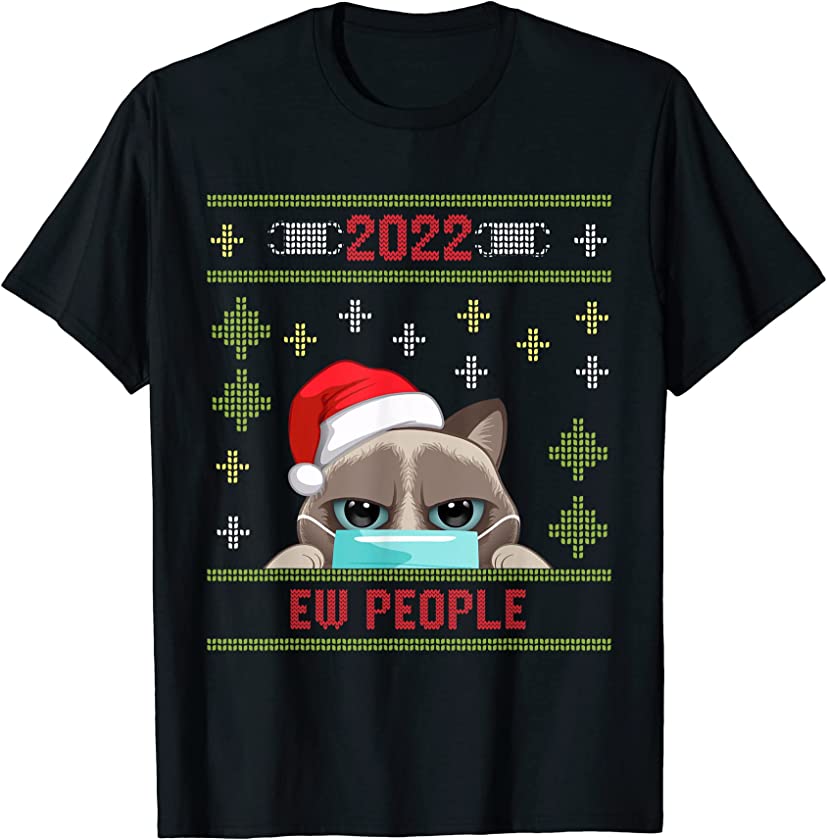 Ugly Christmas Cat With Mask Ew People T-Shirt