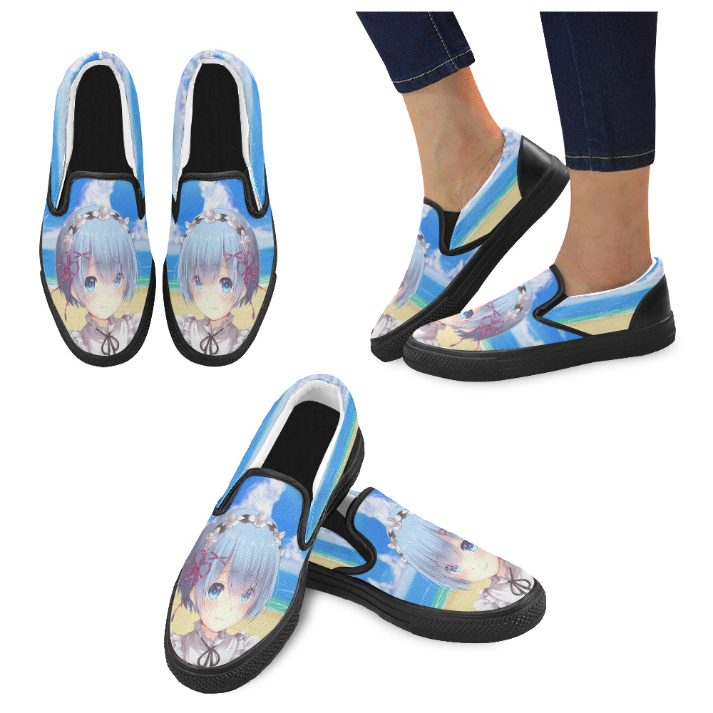 Rem Waifu Black Women’s Slip-on Canvas Shoes