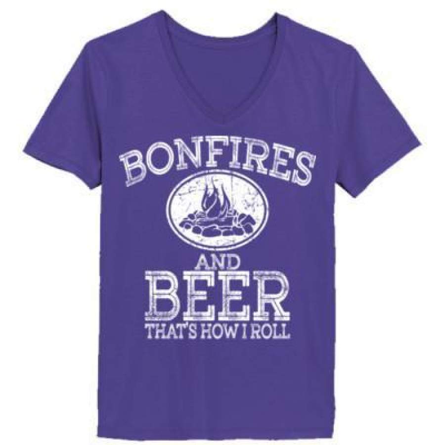 AGR Bonfires And Beer Thats How I Roll – Ladies’ V-Neck T-Shirt