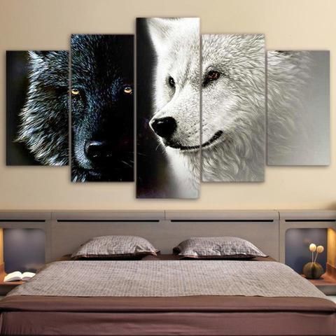 Ying Amp Yang Wolves Animal 5 Panel Canvas Art Wall Decor