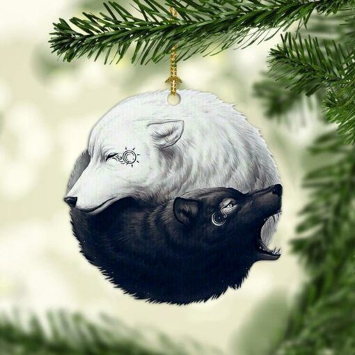 Wolf Black And White Merry Christmas Wood Ornament, Christmas Ornament, Christmas Decor