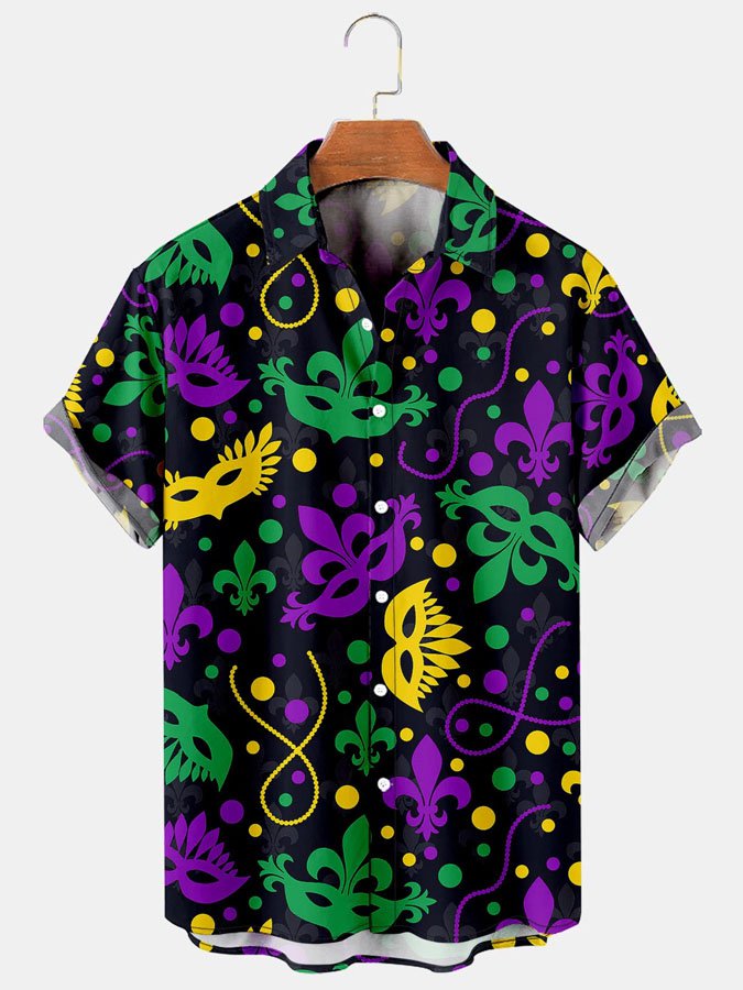 Mardi Gras Graphic Casual Breathable Short Sleeve Hawaii Shirts Ha44943