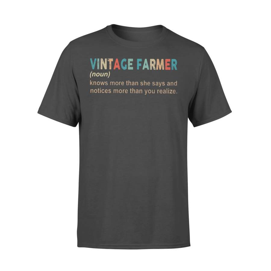 Vintage Farmer Noun Know More Than She Says And Notices More Than You Realize T-shirt