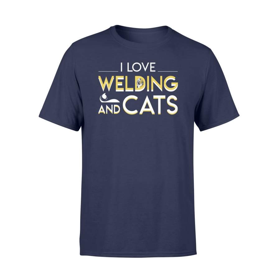 I Love Welding And Cats Welder Cat Funny T-Shirt