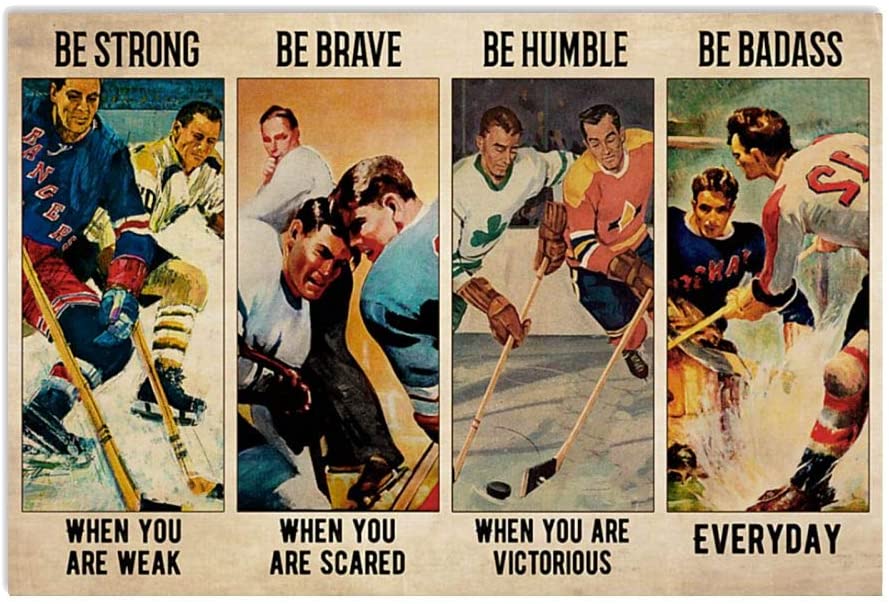 Vintage Man Ice Hockey Be Badass Be Brave When You Are Scared Poster Art Print      Home Decor Gift For Men Women Family Friend On Birthday Xmas