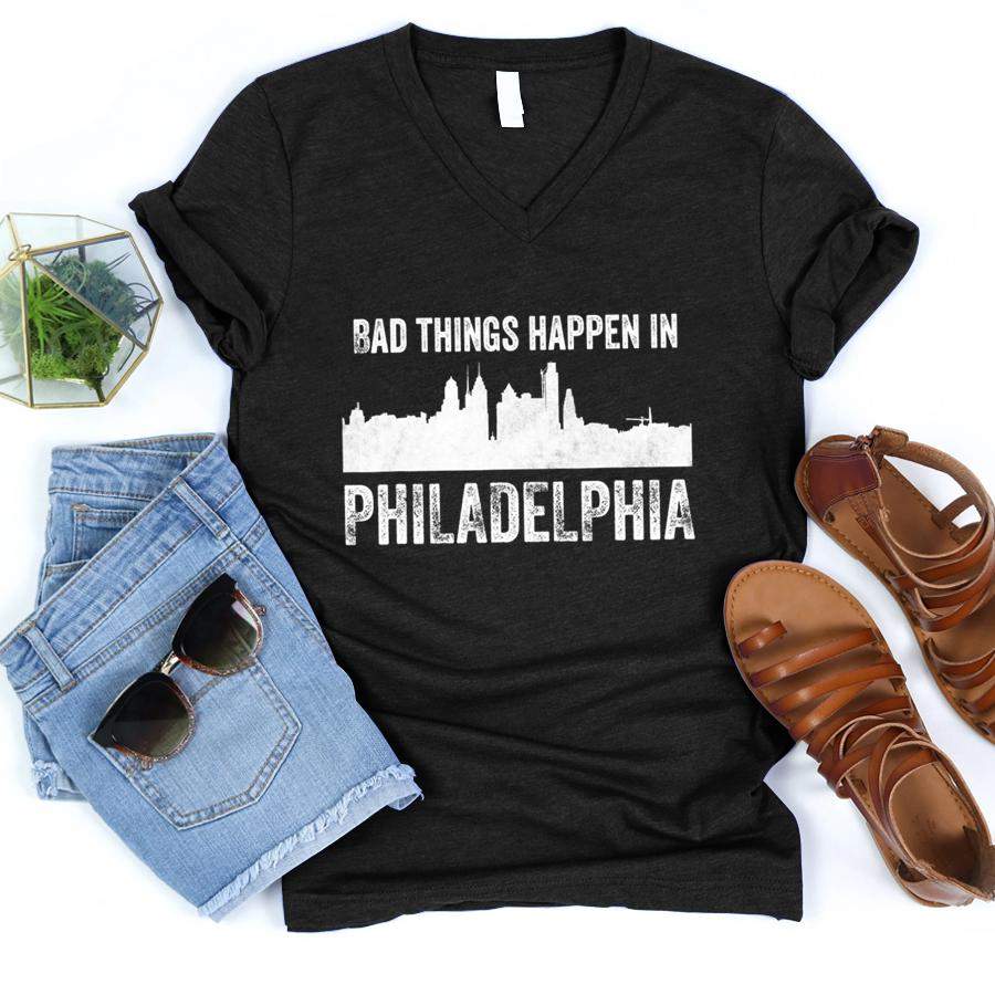 Retro Vintage Bad Things Happen in Philadelphia  V-Neck