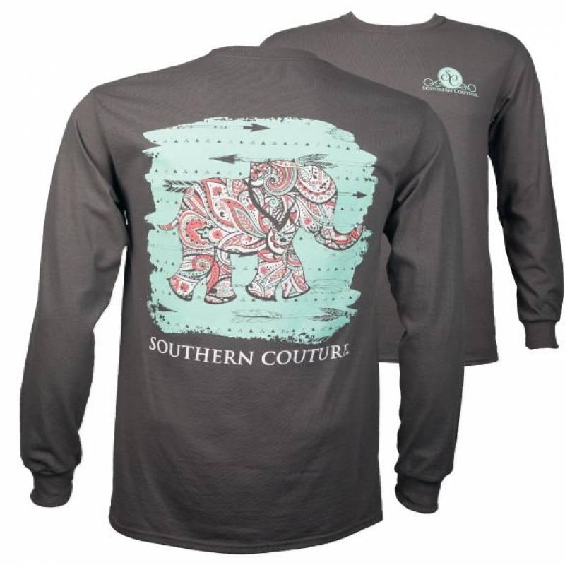 Southern Couture Paisley Elephant Arrows Girlie Long Sleeve T-Shirt