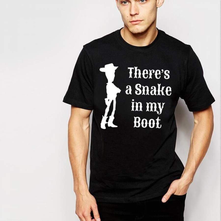 There’S A Snake In My Boot Cowboy Printing Tees Tshirt Homme Slim Fit Casual T-Shirt Men Black T Shirts