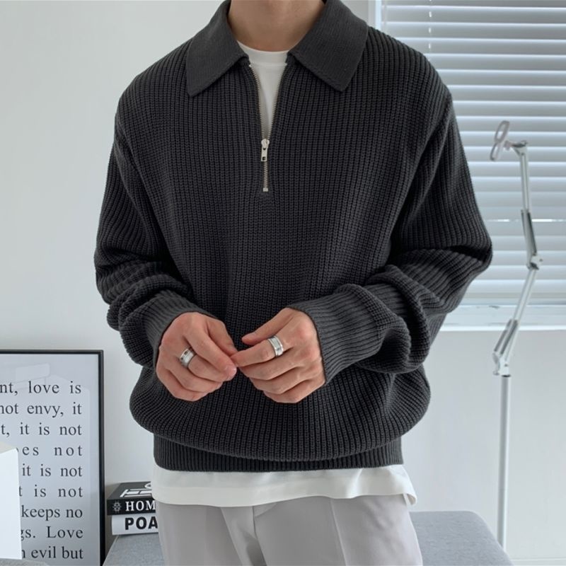 Winter Lapel Sweater Men Warm Fashion Casual Knit Pullover Men Korean Loose Zipper Long Sleeve Sweater Mens Jumper Clothes M-2XL alx