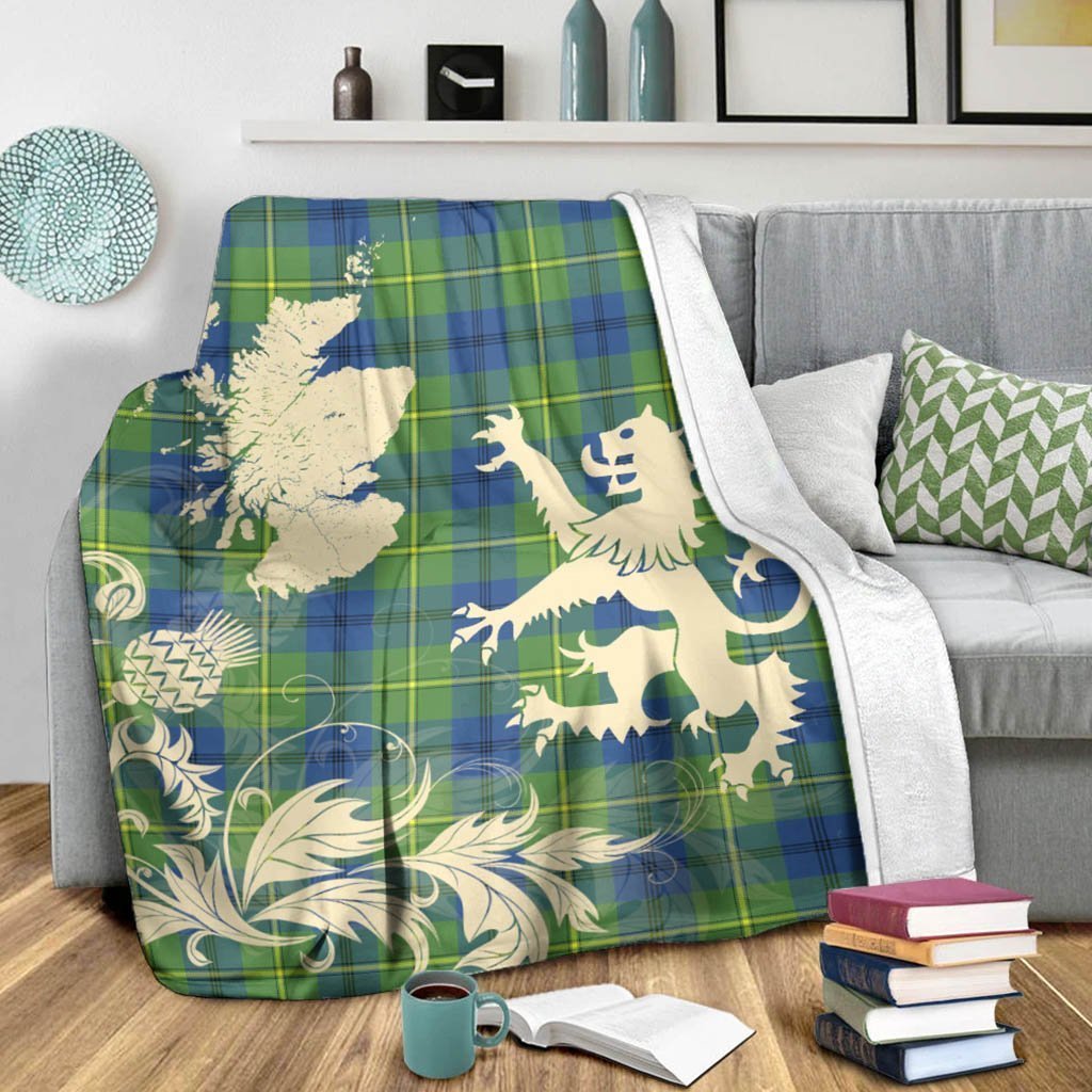 Tartan Blanket Johnston Ancient Tartan Scotland Lion Thistle Map Plaid Blanket