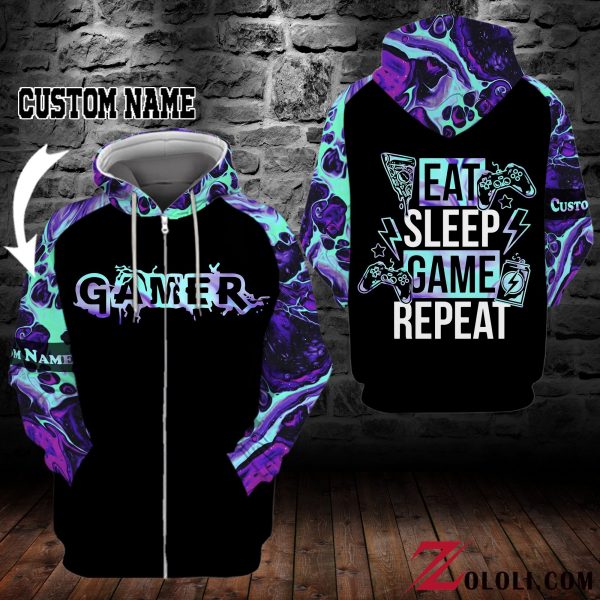 Eat Sleep Game Repeat Hoodie 3D Custom Lkt