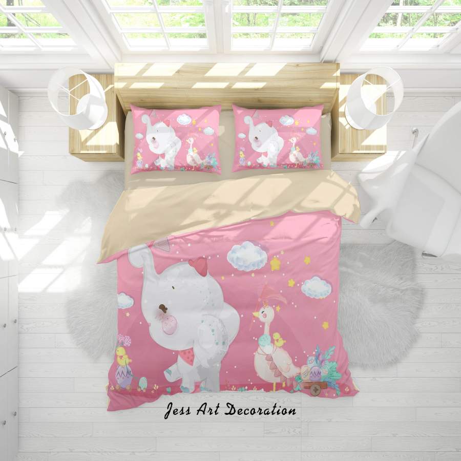 3D Cartoon Pink Animal Elephant Duck Quilt Cover Set Bedding Set Duvet Cover Pillowcases A333 LQH