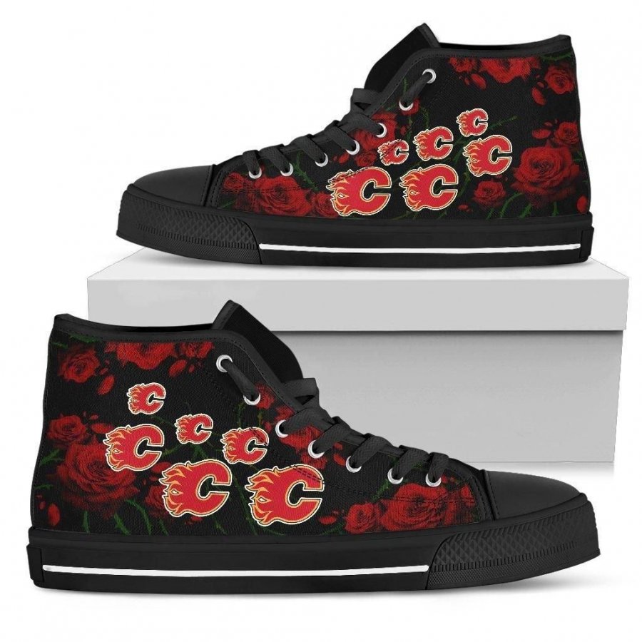 Lovely Rose Thorn Incredible Calgary Flames High Top Shoes #253