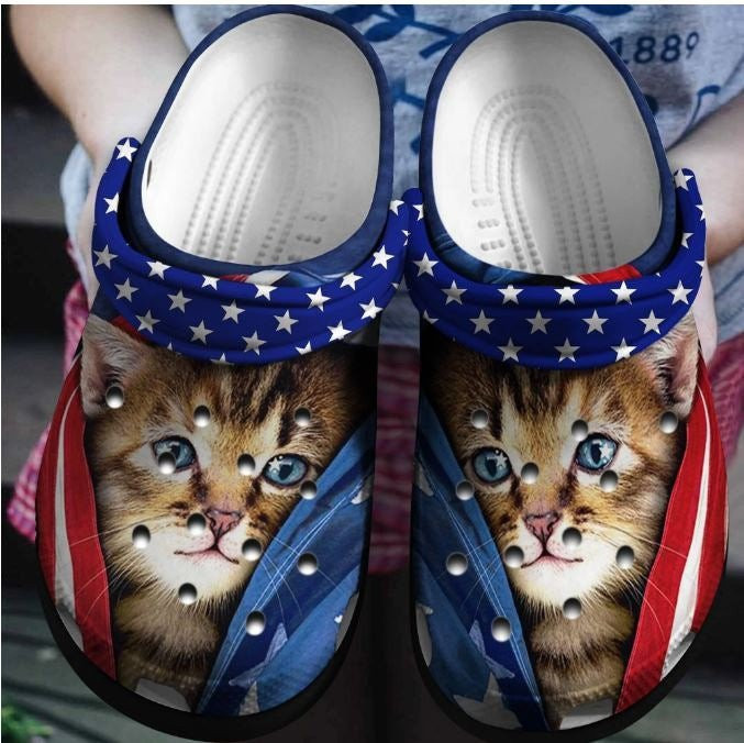 Cute Cat Us Shoe 4Th Of July – Animal Happy Independence America Clog Shoes Gift For Women Men