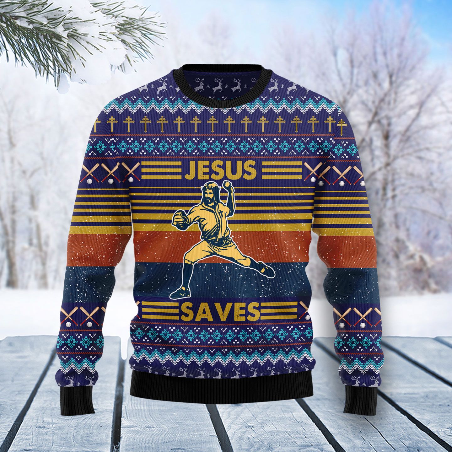 Baseball Jesus Save T1811 Ugly Christmas Sweater