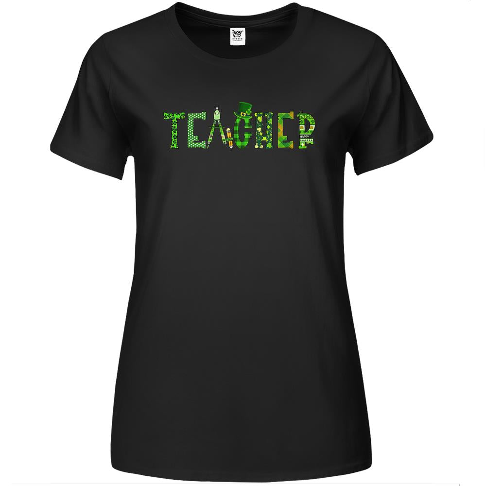 St Patrick’S Day Teacher Irish Leopard Shamrock Pattern Premium Womens T Shirts