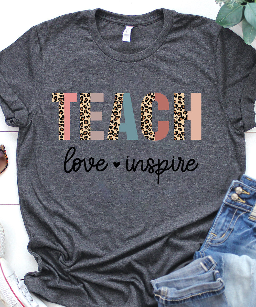 Teach Love Inspire Cute Boho Leopard Cheetah Print Personalizable – Standard T-Shirt