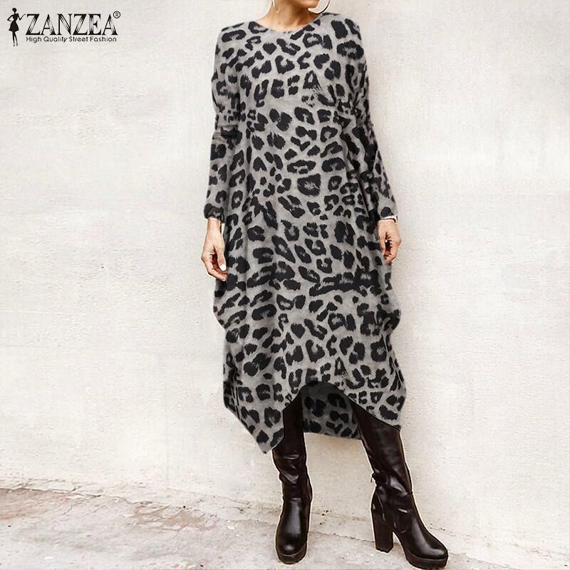 Casual Long Sleeve  Fashion  Leopard  Dress