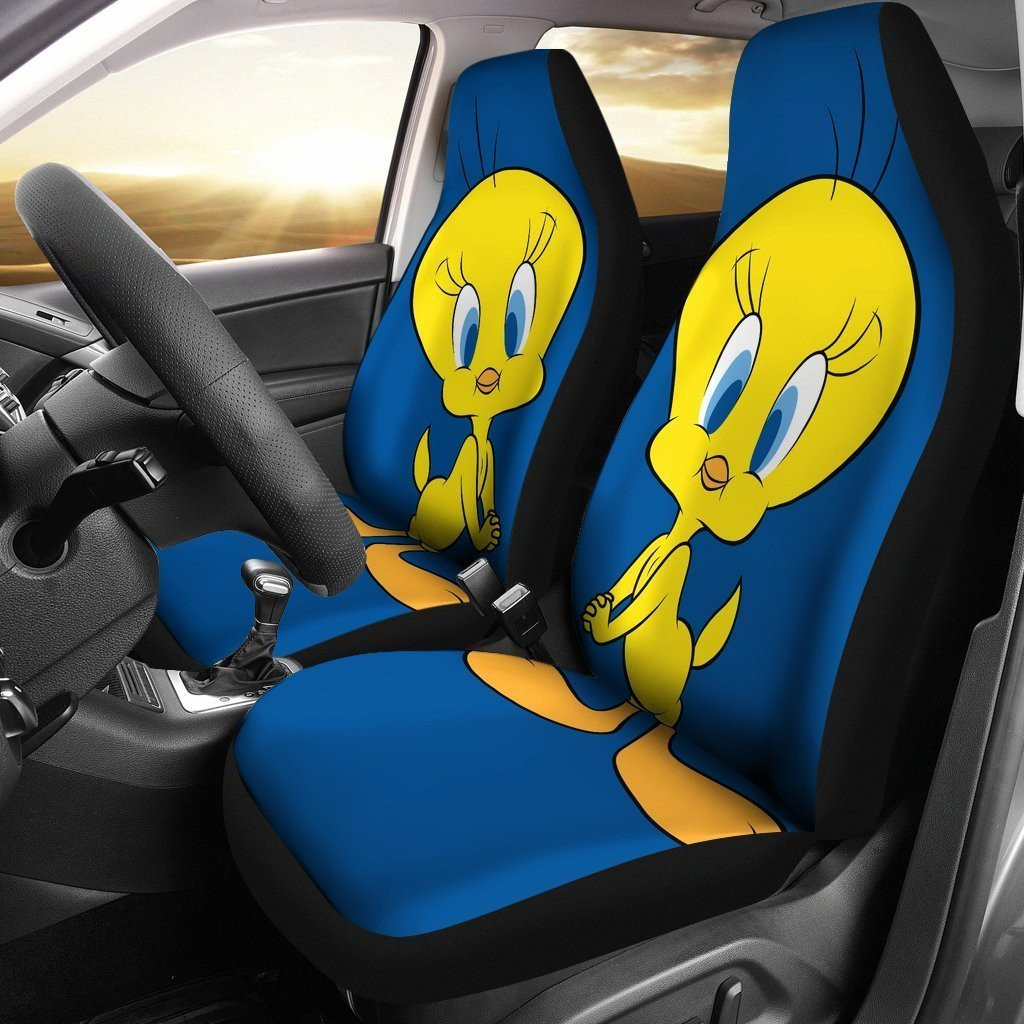 Tweety Bird Car Seat Covers With Leather Pattern Print Will Get 2 Pcs