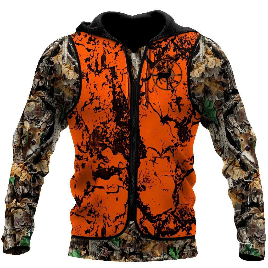 Orange Deer Hunting Camo 3D All Over Printed Hoodie