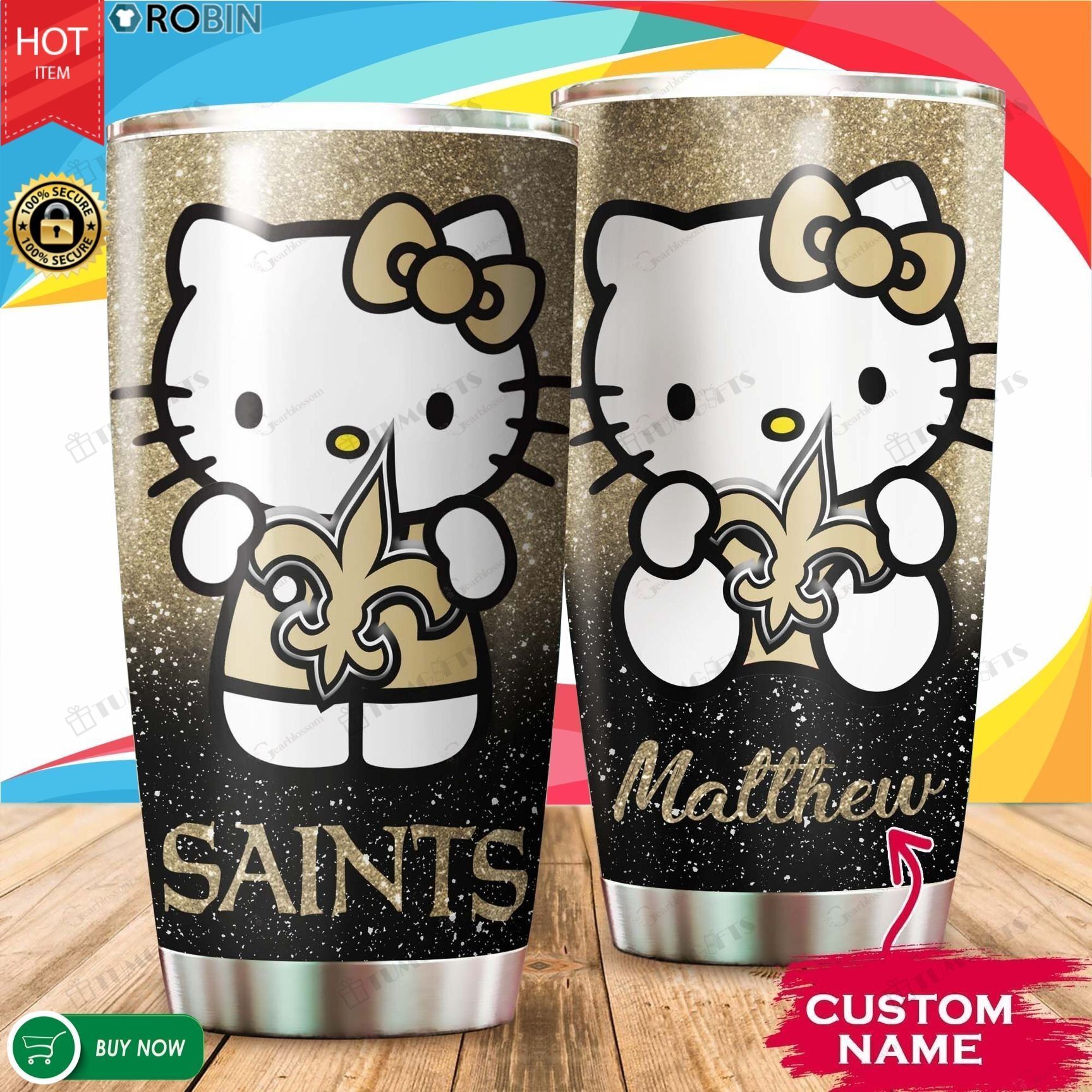 Buy Personalized Hello Kitty Hug New Orleans Saints Custom Stainless Steel Tumbler