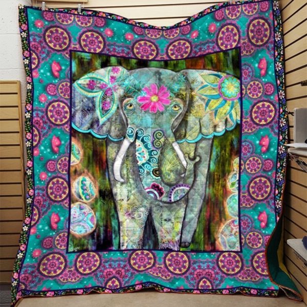 Bohemian Elephant  Elephant With Flowers  Quilt Blanket