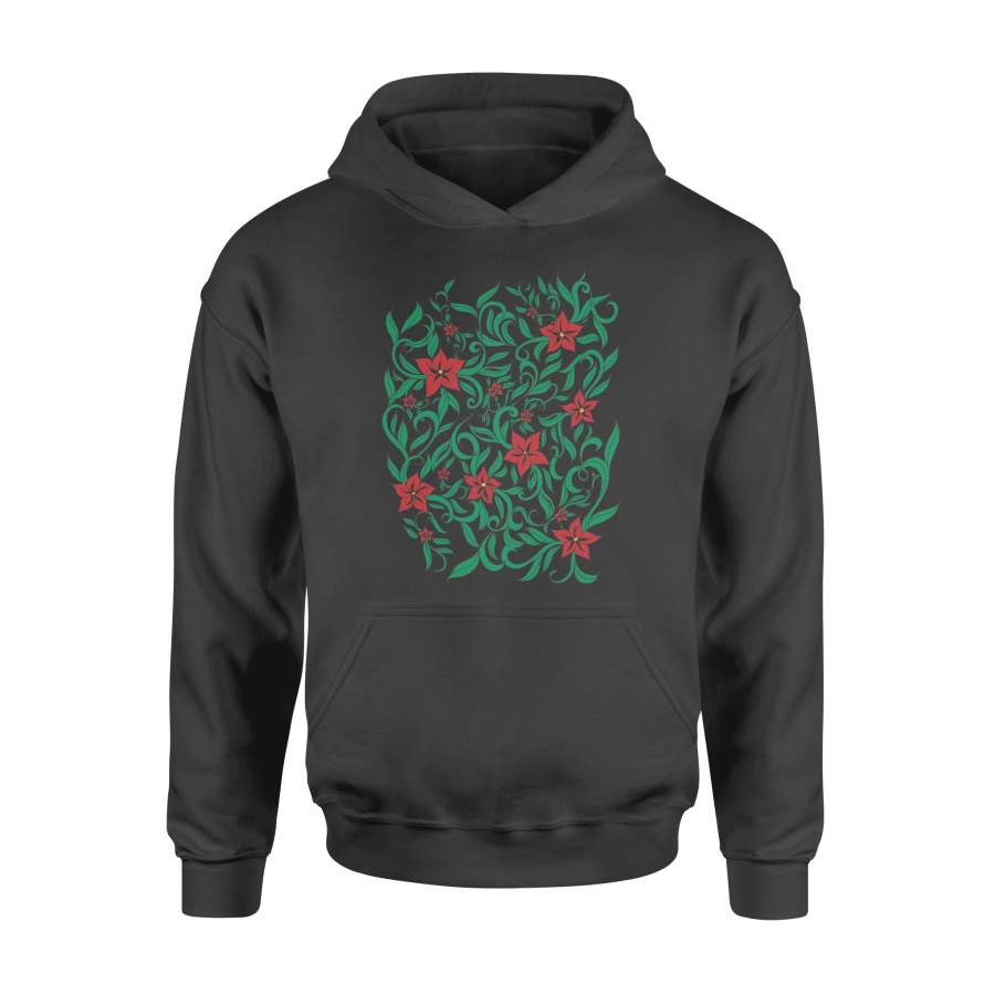 Christmas Gift Idea Poinsettia Flowers Bloom In The Green Foliage – Standard Hoodie