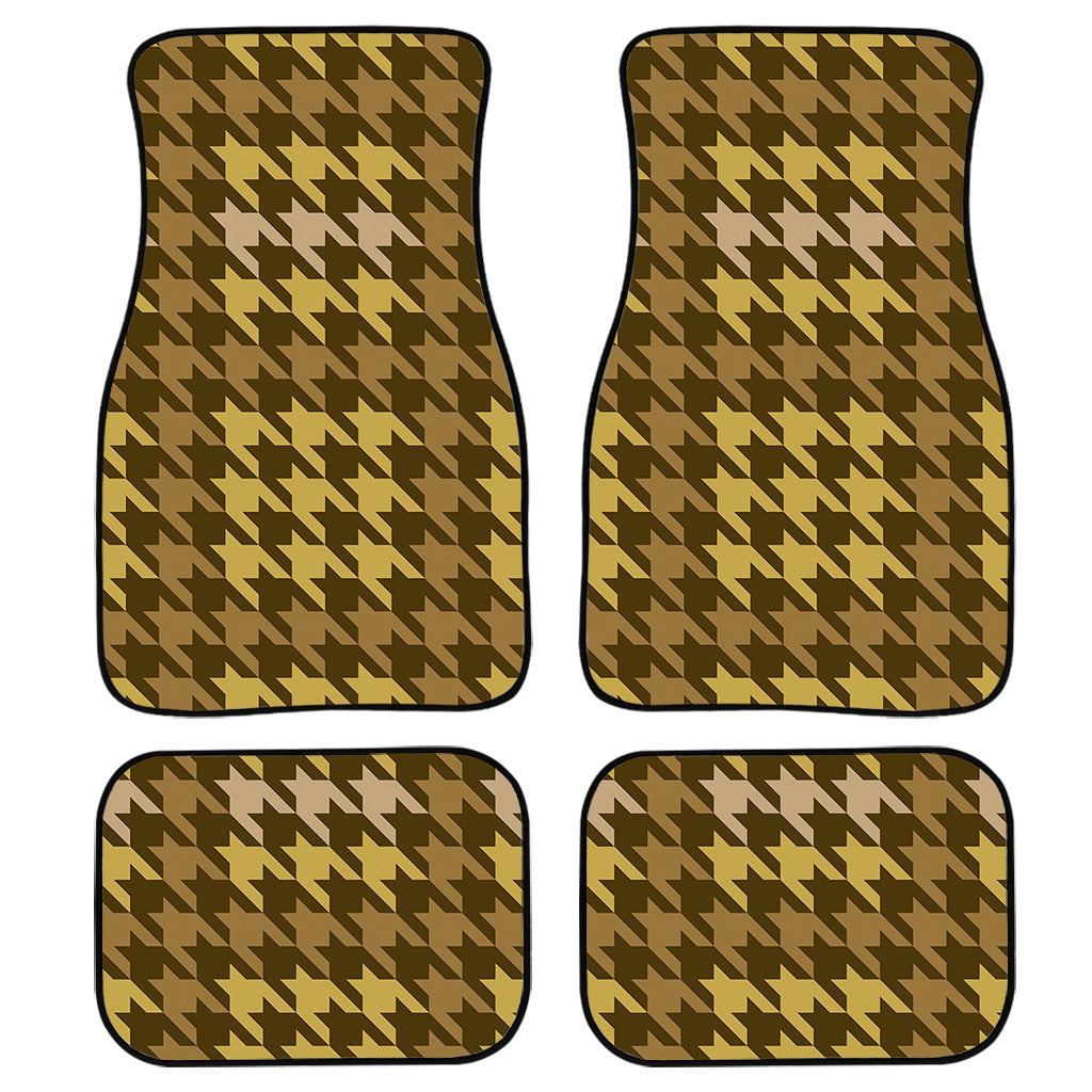 Brown And Tan Houndstooth Pattern Print Front And Back Car Floor Mats, Front Car Mat