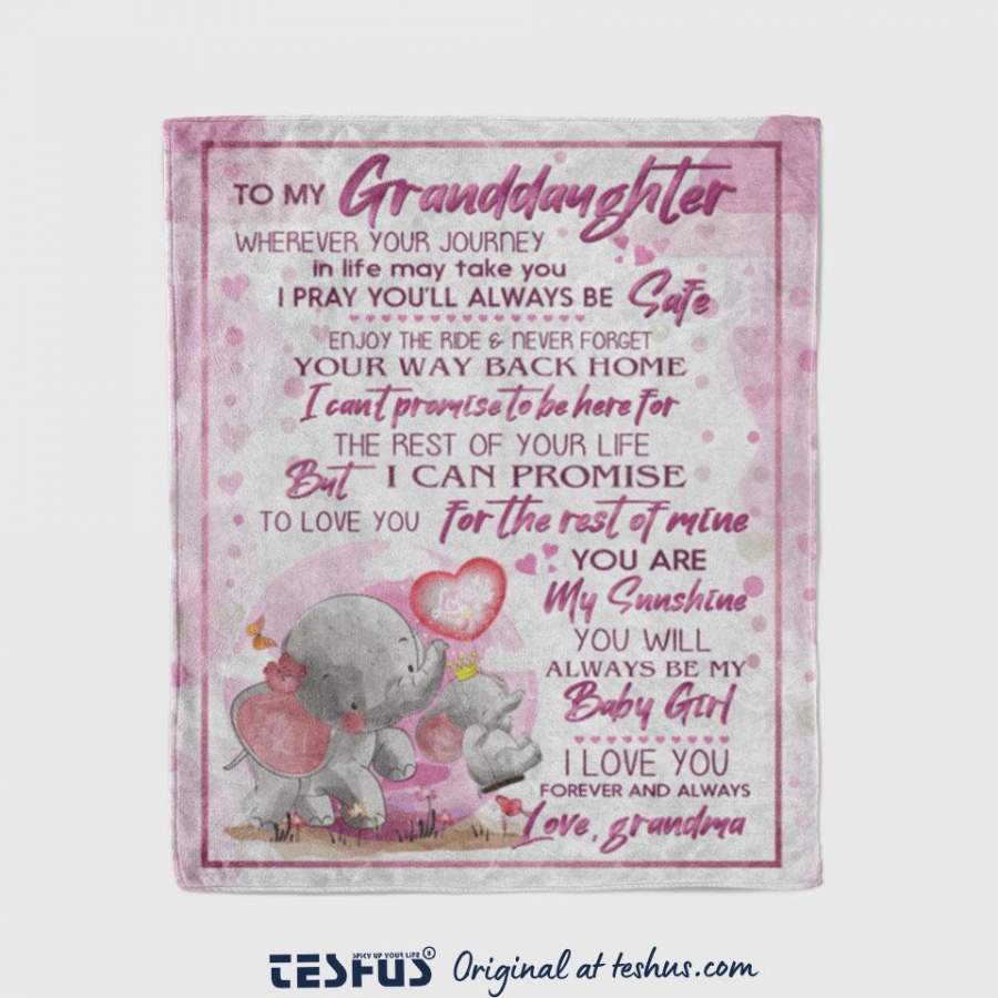 To My Granddaughter Elephant Blanket – Custom Blanket / Personalized Blankets / Photo Blanket – Fleece Blanket / Sherpa Blanket