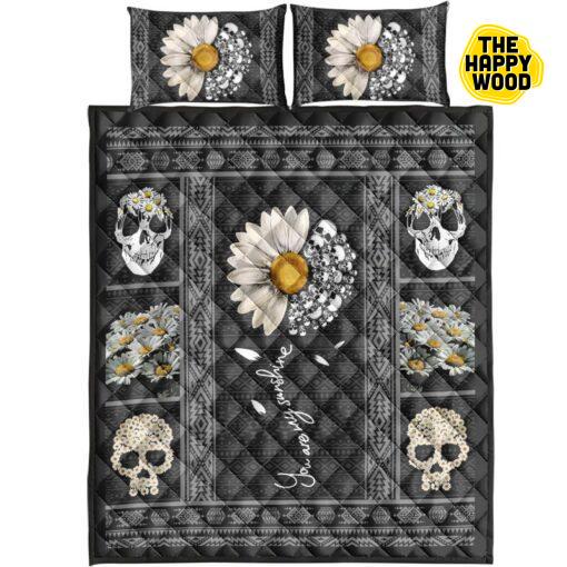 Skull Flower Quilt Bed Set And Pillow Covers