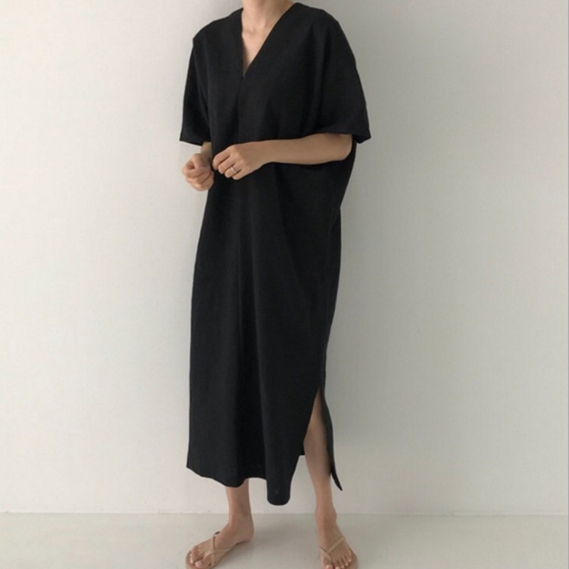 SuperAen New 2021 Summer Dress Women Korean Style Fashion Casaul Ladies Dress Solid Color Cotton Linen Women Clothing alx