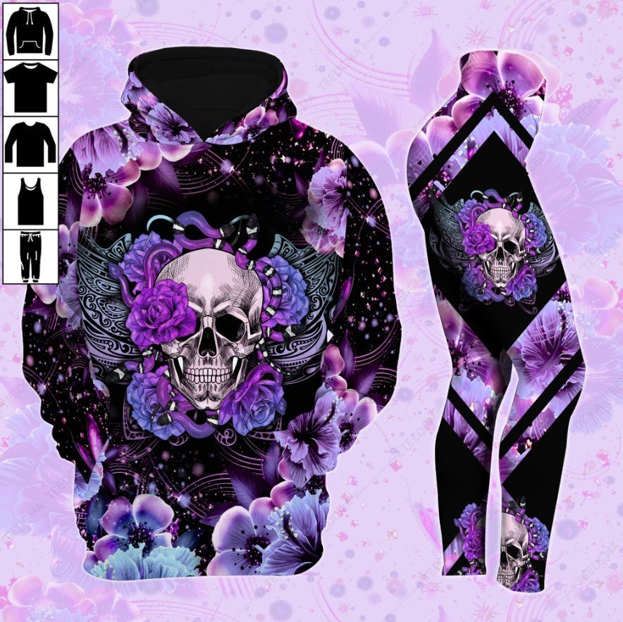 Skull Butterfly Purple Flower 3D All Over Printed Apparel