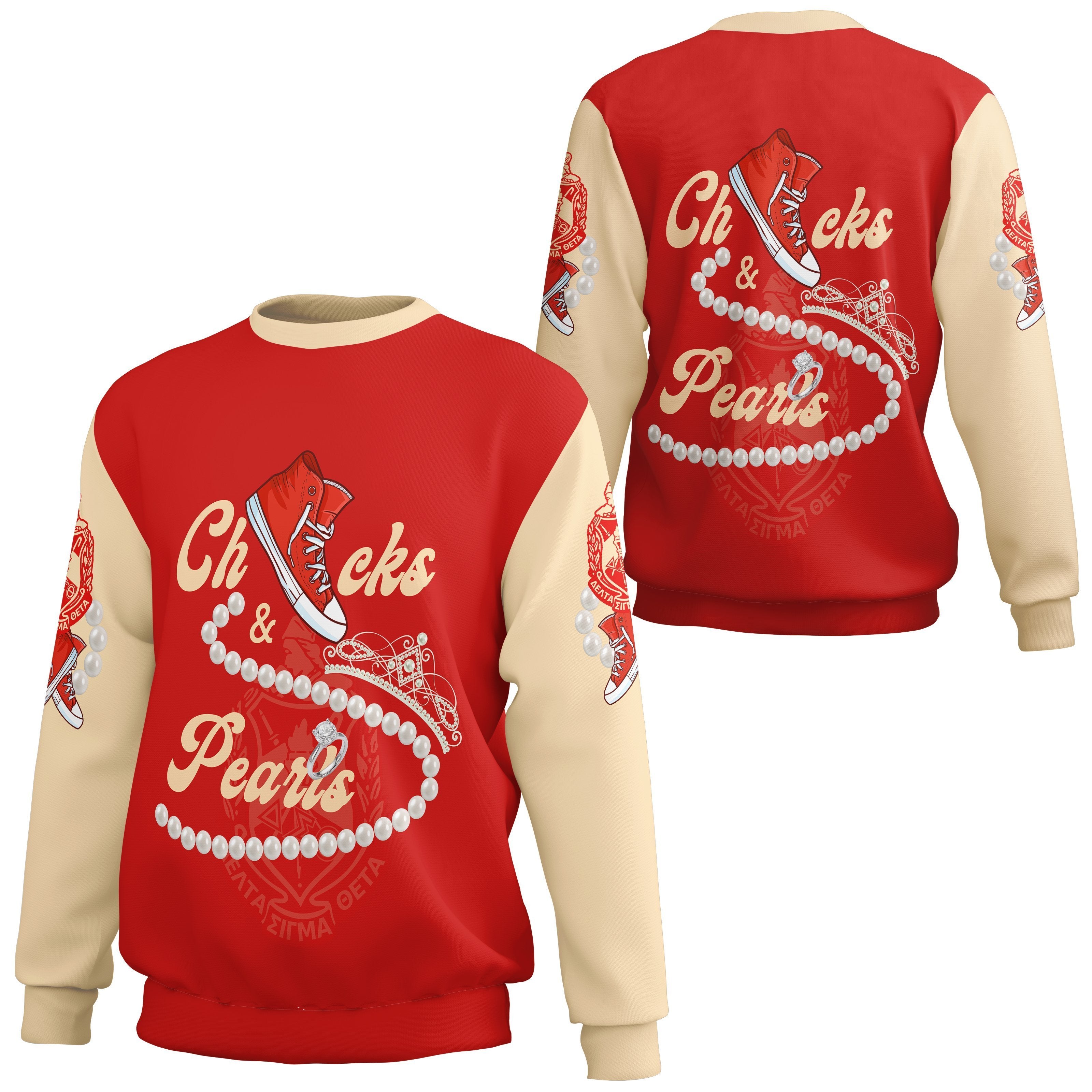 Greek Life Sweatshirt – Delta Sigma Theta Chucks And Pearls Sweatshirt K.H Pearls