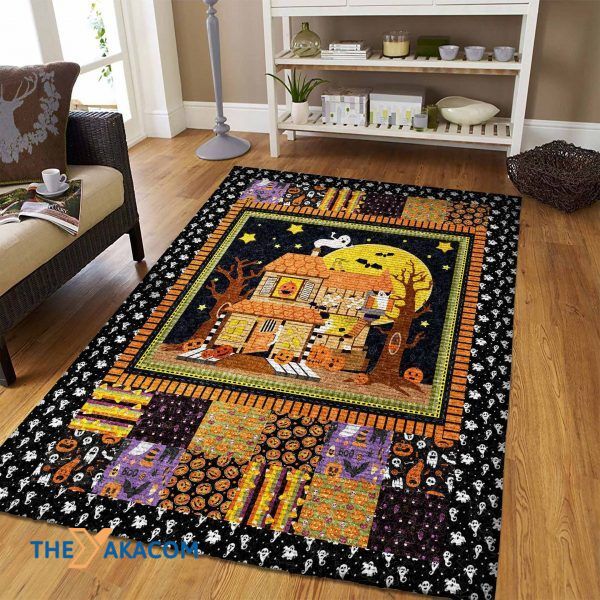 Funny House Happy Halloween Rectangle Area Rug Floor Decor