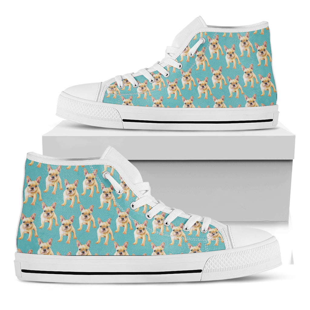 Watercolor French Bulldog Puppy Print White High Top Shoes