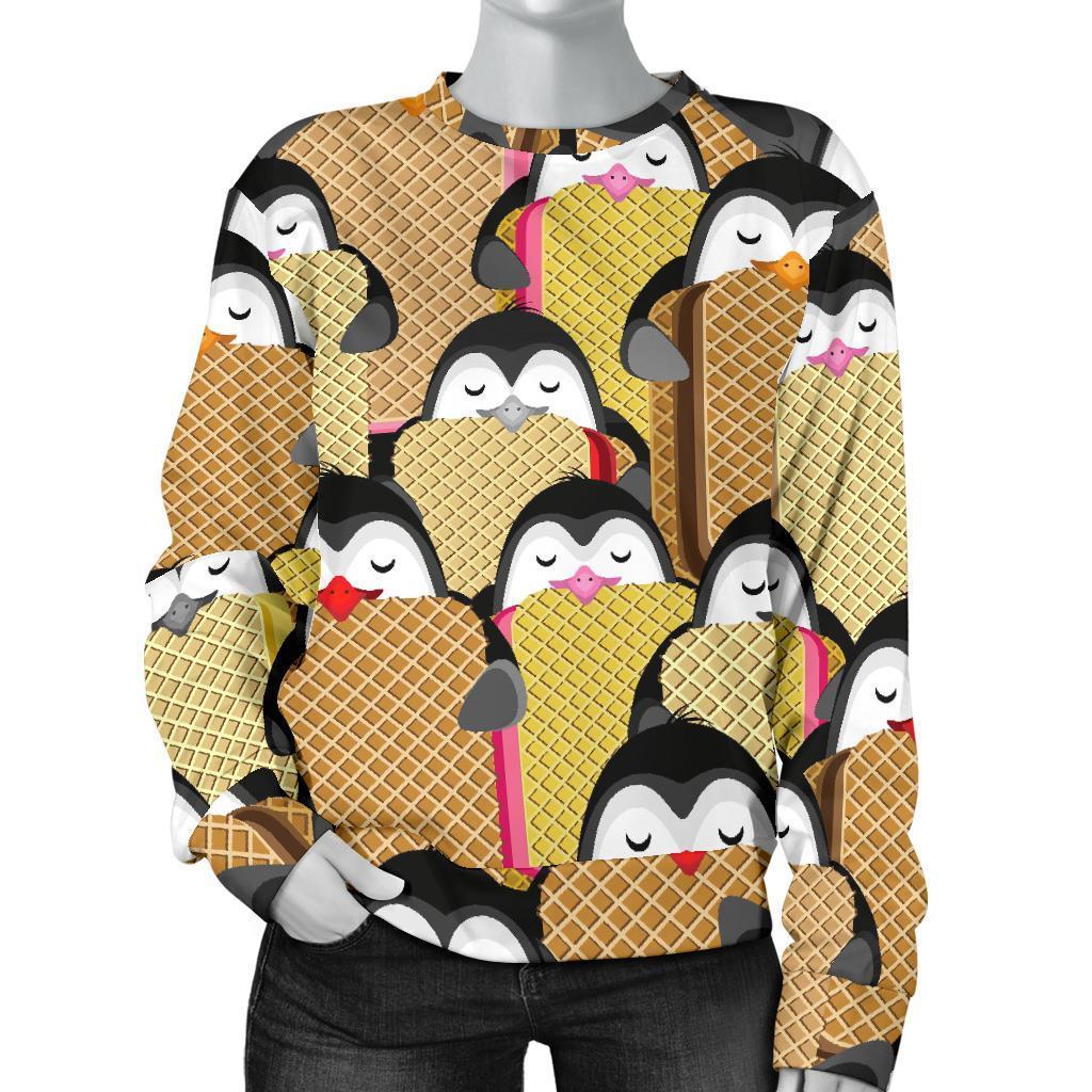 Penguin Waffle Pattern Print Women’S Sweatshirt