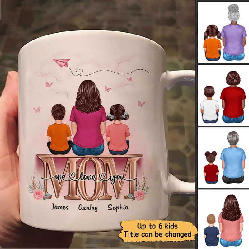 Mom Grandma And Kids On Text Personalized Mug