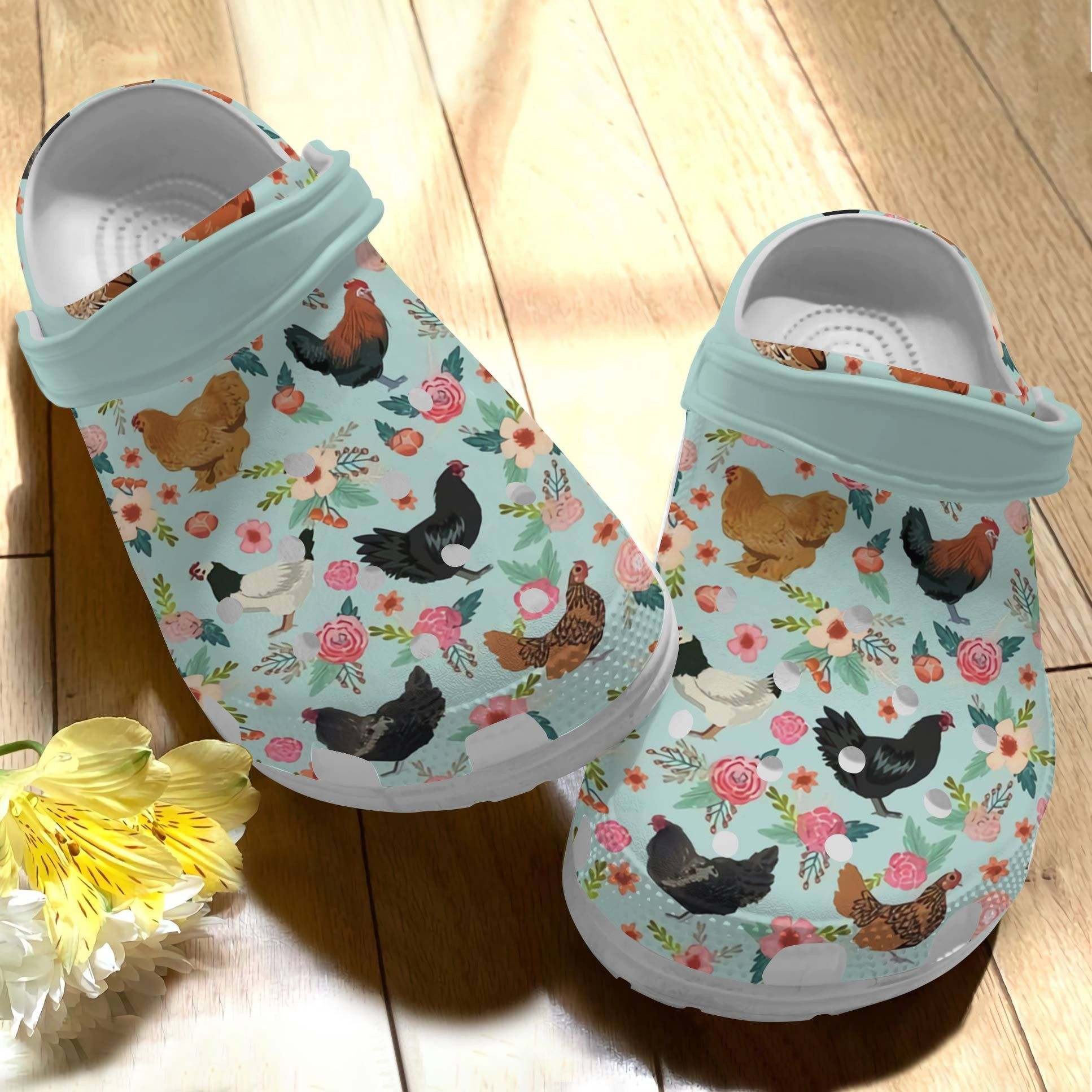 I Love Chickens Croc Shoes For Girl Birthday – Chickens Flowers Shoes Crocbland Clog Gifts For Mom Daughter Niece Sister