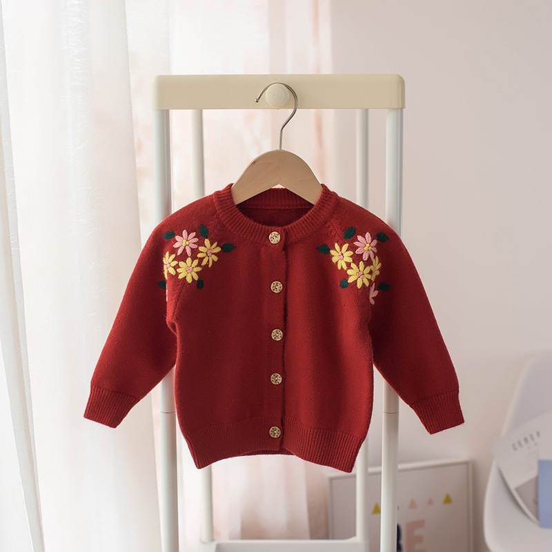 Autumn New Kids Flower Embroidery Girls Cardigans Knitwear Toddler Girl Sweater Winter Korean Clothes Coat Infantil Menina Kids alx