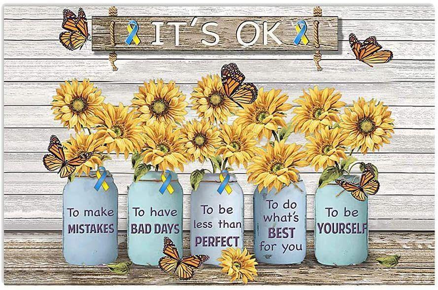 Blue & Yellow Awareness Ribbon Down Syndrome It’S Ok – Best Idea Gift , Gift For Home Decor, Gift For Family – Horizontal Canvas Matte Canvas Wall Art