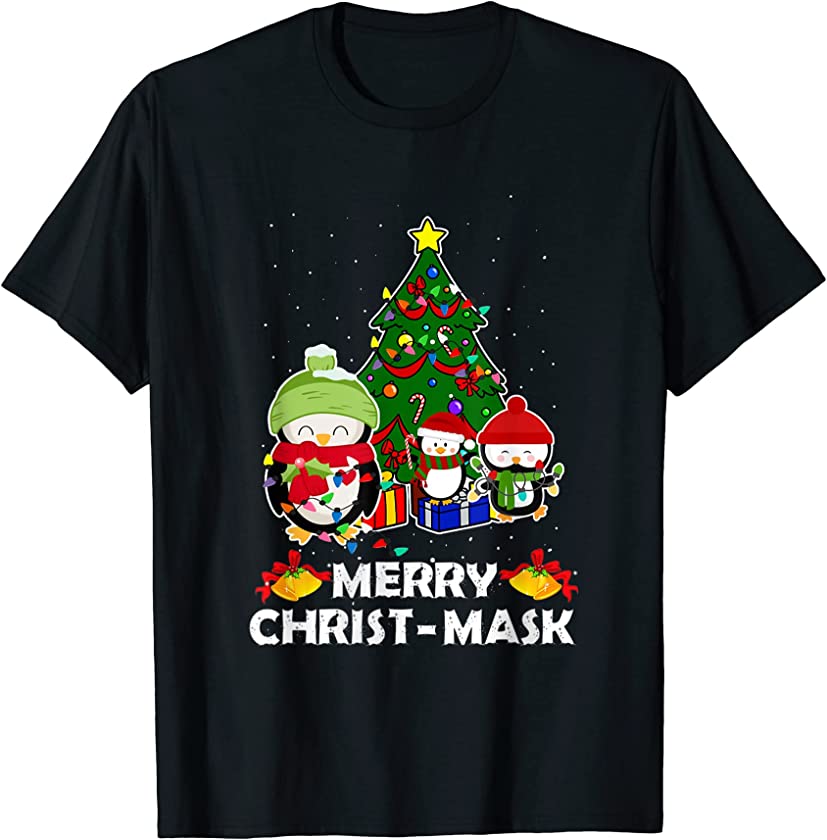 Merry Christmas Three Penguins Costume Santa T-Shirt