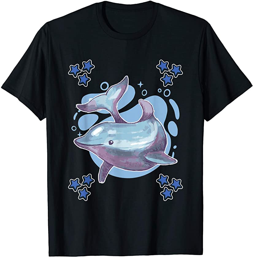 Mens Dolphin Art Drawing Stars Boys Dolphin T-Shirt