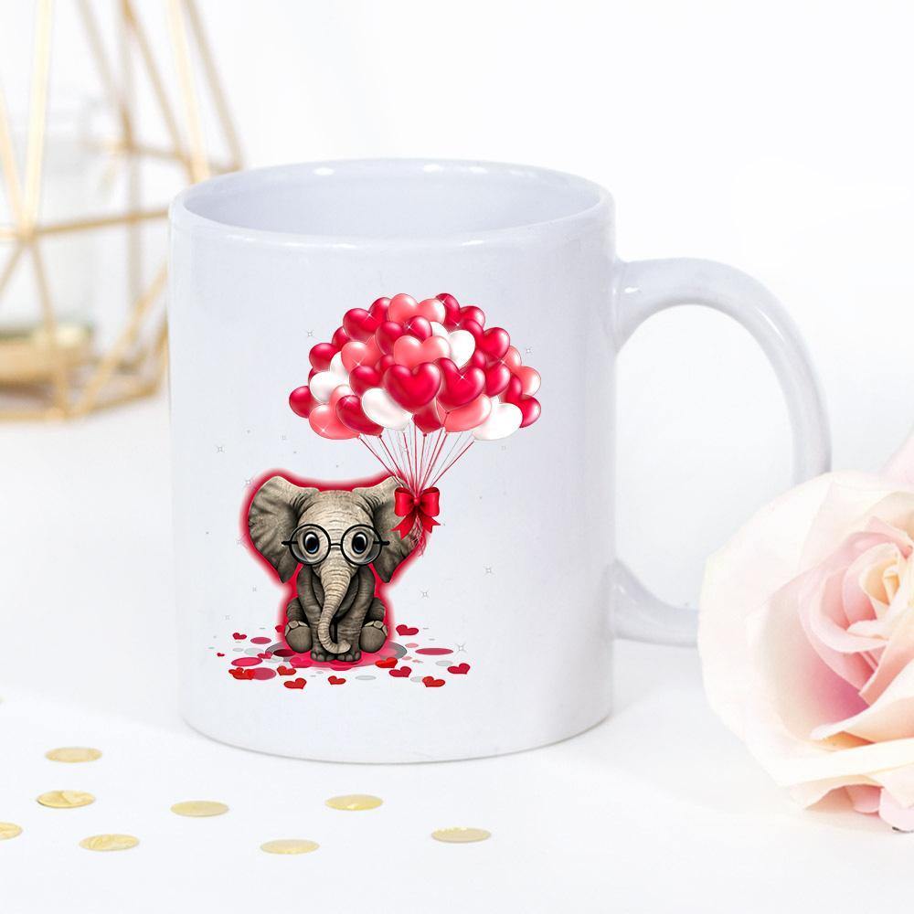 Elephants Lovers Pink Heart Balloon Great Gift For Elephant Lover White Mug