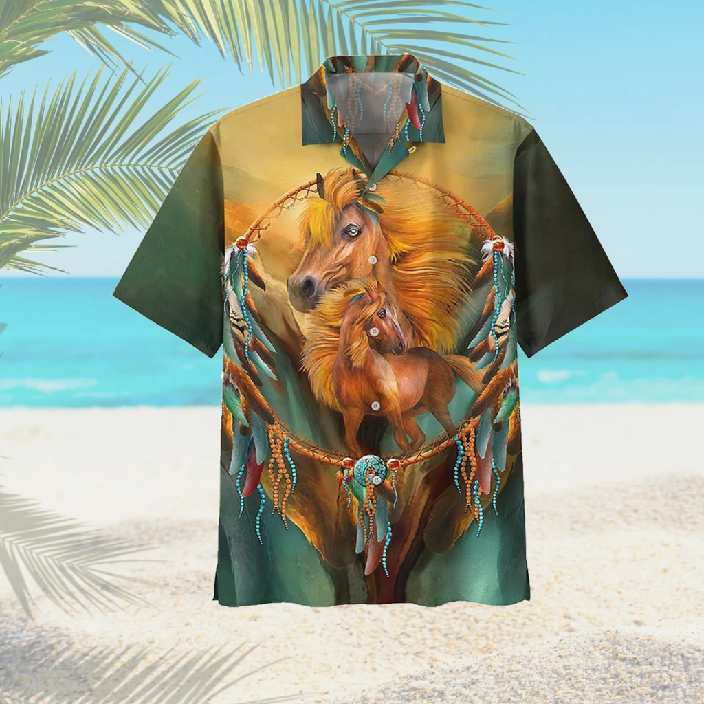 Native American Horse Dreamcatcher Print Polyester Hawaii Shirt Ha66988