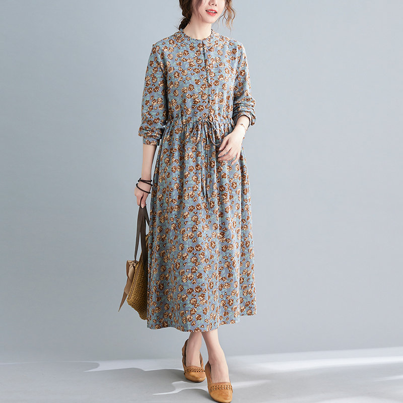 Spring Autumn Long Sleeve drees for women 2022 Cotton Linen Vintage Floral Casual Loose Dress Elegant Clothes Ladies Dresses alx