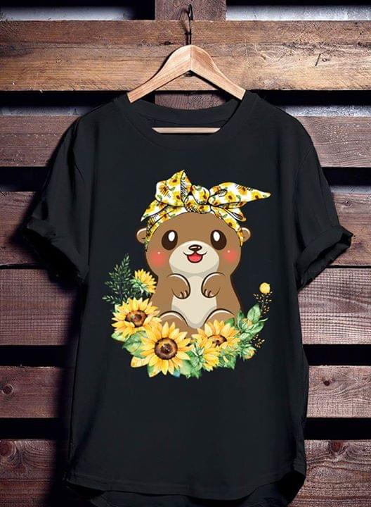 Cute Otter Lady Sunflower For Otter Lover Cotton T Shirt