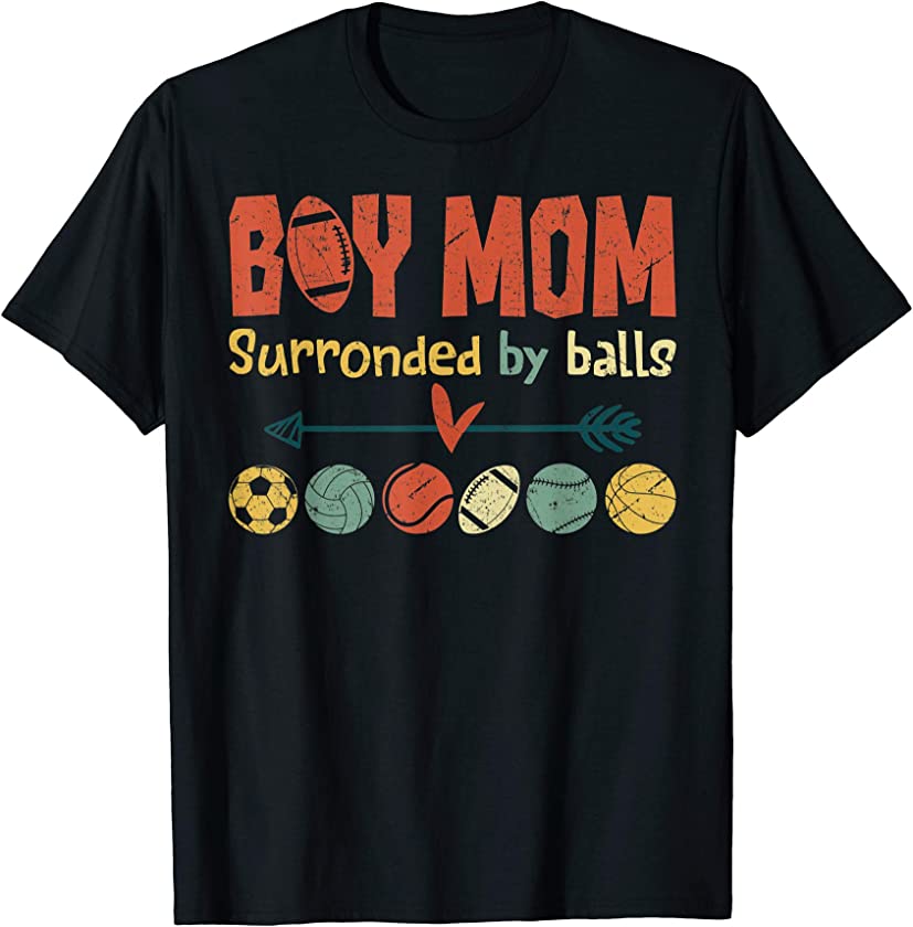 Vintage Retro Boy Mom Surrounded By Balls T-Shirt